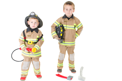 Boys dressed up as firemen